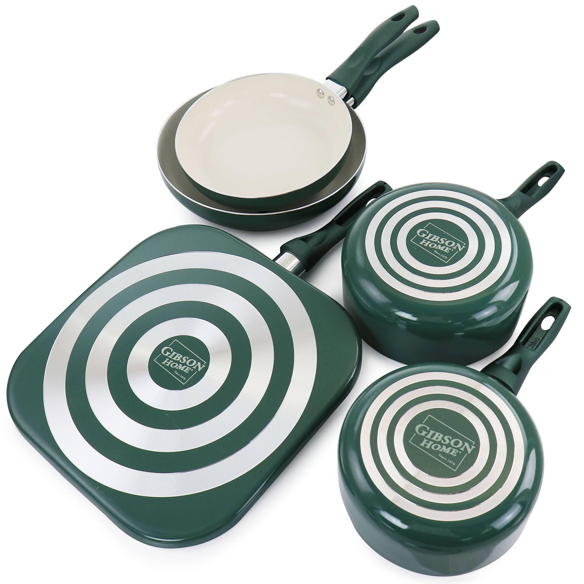 Gibson Home® 11-Piece Green Gazebo Ceramic Nonstick Aluminum Cookware Set